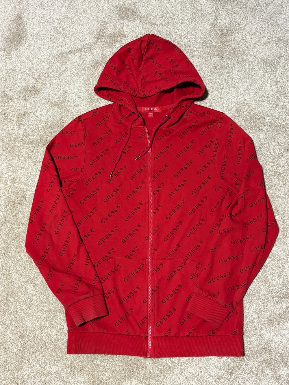 GUESS Men’s Red Zip-Up Hoodie Size XS